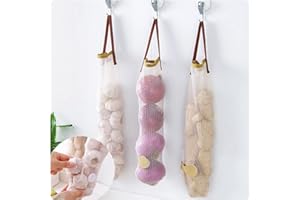 MOONDKIST 5pcs Hanging Mesh Onion Bags, Reusable Storage Potatoes Onion Garlic Net Bags, Mesh Bags for Garlic, Vegetables, Fr