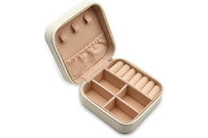 MODENGKONGJIAN Mini Jewelry Travel Case, PU Leather Travel Jewelry Organizer Box, Small Portable Portable Jewellery Storage Holder for Womens Rings Earrings Necklaces Bracelets (White)