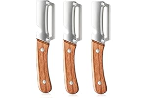 3PCS Multifunctional Vegetable Peeler for Kitchen, Vegetable Peeler with Ergonomic Wooden Handle, 2-in-1 Stainless Steel Frui