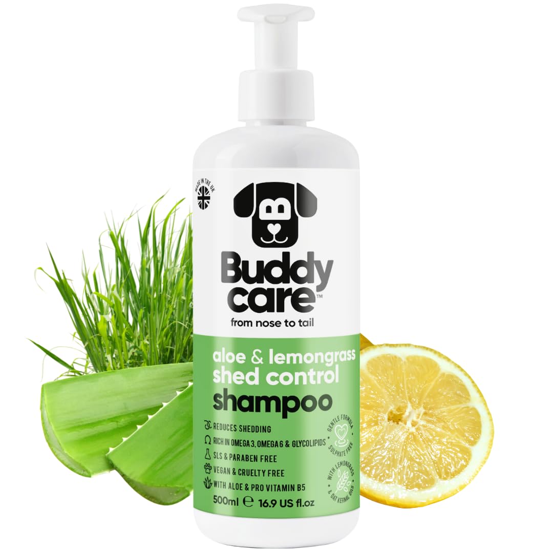 Buddycare Shed Control Dog Shampoo (500ml) | Aloe & Lemongrass Scented | With Aloe Vera and Pro Vitamin B5 Puppy Shampoo | Gentle Formula for All Breeds | Vegan & Cruelty Free Formula