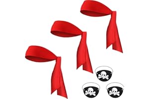 ZCFOIKAN 6 Pcs Halloween Pirate Party Favor Supplies Include 3 Tie Headband Pirate Head Bandana 3 Black Pirate Eye Patches