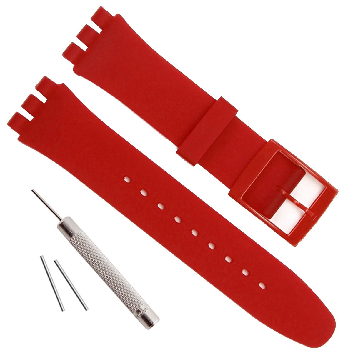 Replacement Waterproof Silicone Rubber Watch Strap Watch Band for Swatch (17mm 19mm 20mm) (19mm, Red)