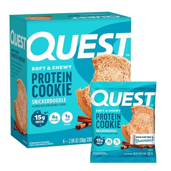 QUEST NUTRITION SNICKERDOODLE PROTEIN COOKIE, 15G PROTEIN, 1G SUGAR, 4G NET CARBS, KETO FRIENDLY, HIGH PROTEIN, LOW CARB 4 COUNT