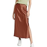 ATHX Women's Satin Long Skirt Dressy 2024 Summer High Waisted Silk A Line Split Elegant Maxi Skirts