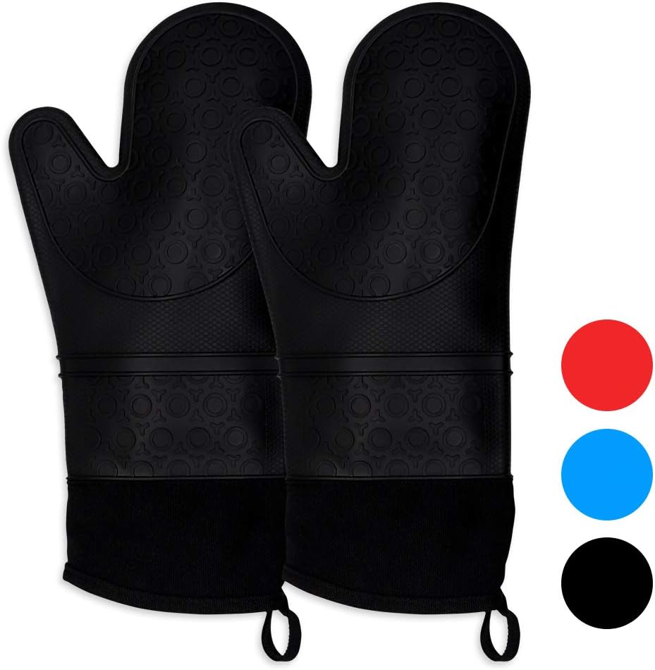 Keyser Silicone Oven Mitts,1 Pair of Extra Long Professional Heat Resistant Pot Holder Baking Gloves Food Safe,Baking and Outdoor BBQ(Black)