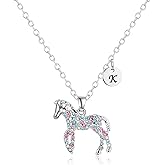 Gmhkonw Horse Necklace Gifts 26 Initial Necklace Horse Jewelry Colorful CZ Letter Initial Rainbow Horse Necklaces Jewelry Gifts for Women