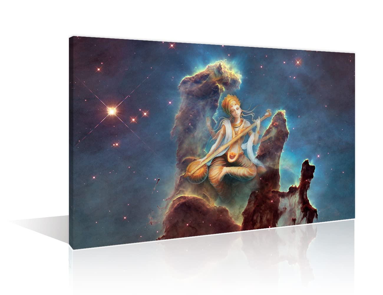 TISHIRON Wall Decoration for Living Room Hindu Deity Wall Art Indian Saraswati Pictures Indian Goddess Home Decor 1 Panel Modern Artwork Framed Ready to Hang Posters and Prints (16" Wx24 H)