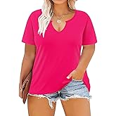 TIYOMI Plus Size Tops for Women V Neck Raglan T-Shirt Short Sleeve Summer Shirts Casual Loose Tunic Blouse