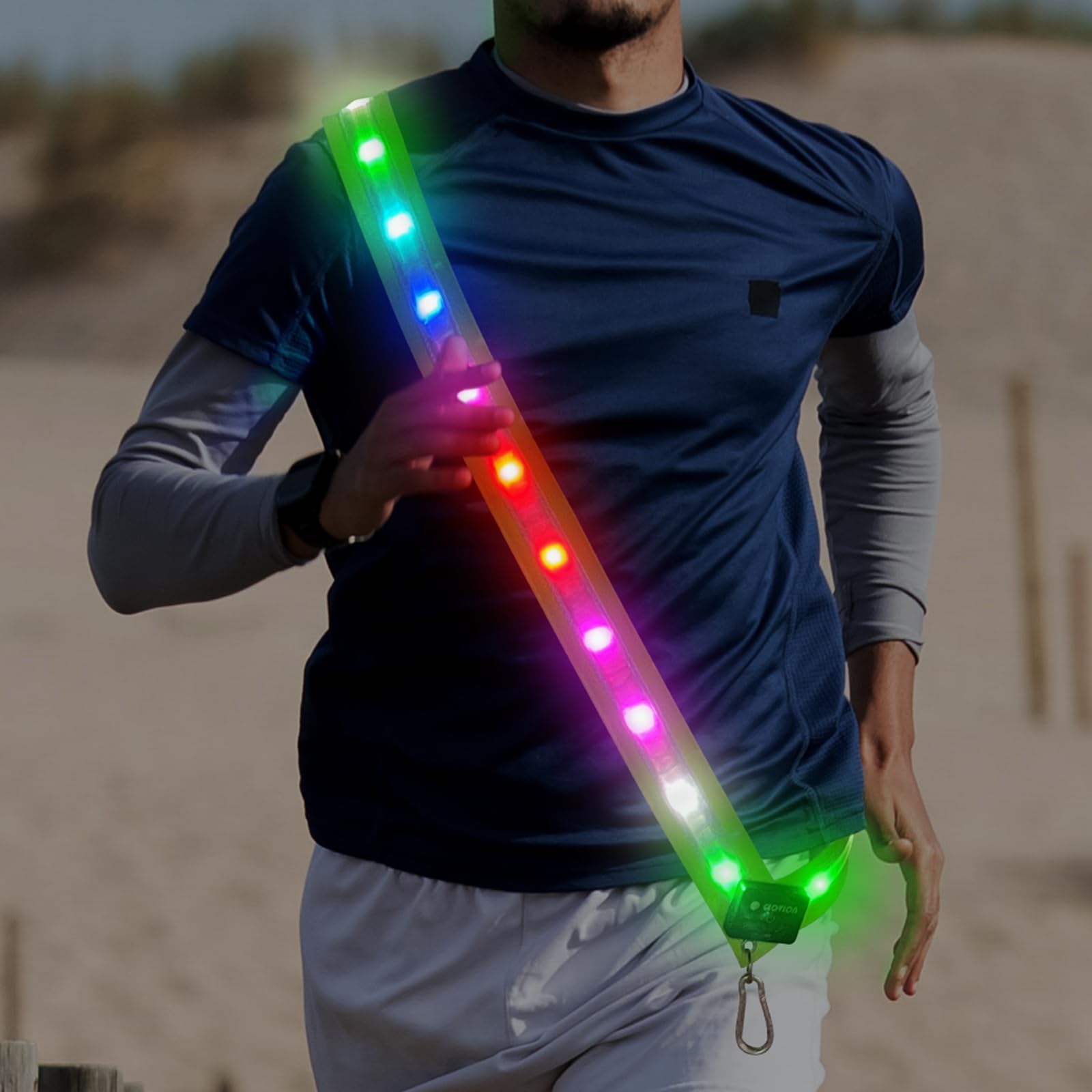 Photo 1 of LED Reflective Running Gear Sash 4 Lights Colors in One Adjustable Safety Running Vest Belt for Night Walking High Visibility Running Gear for Men Rechargeable LED Running Belt Reflective Gear