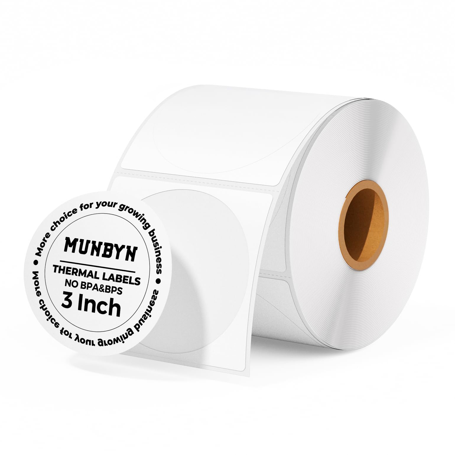 Photo 1 of MUNBYN 3 Inch White Circle Thermal Sticker Labels, Multi-Purpose Self-Adhesive Round Thermal Stickers for Business, Inventory Labels, 500 Sheets/1 Roll