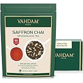 VAHDAM Saffron Spiced Chai (Loose Leaf, 50 Cups, 100g) | Black Tea with Cardamom, Cinnamon, Clove, Almond & Saffron | Enjoy Hot, Iced, or as a Chai Latte