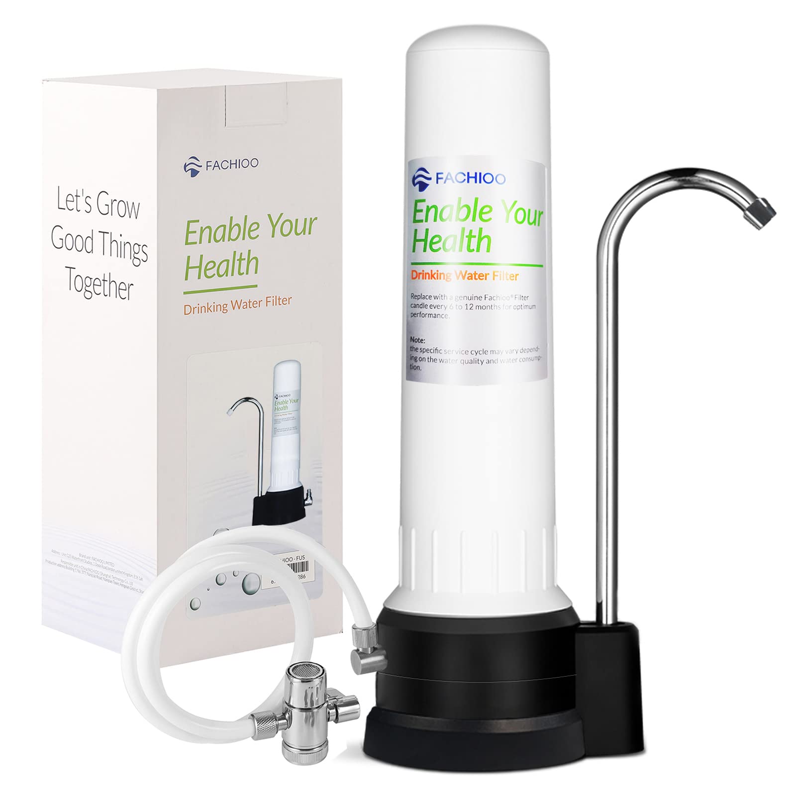 Photo 1 of FACHIOO Countertop Water Filter, Drinking Water Filtration System for Faucet for 8000 Gallons, Reduces Heavy Metals, Bad Odors and 99% of Chlorine, White (1 Ceramic Filter Included)