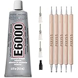E6000 1-Ounce Tube with Precision Tips Industrial Strength Adhesive for Crafting and Pixiss Wooden Art Dotting Stylus Pens 5 