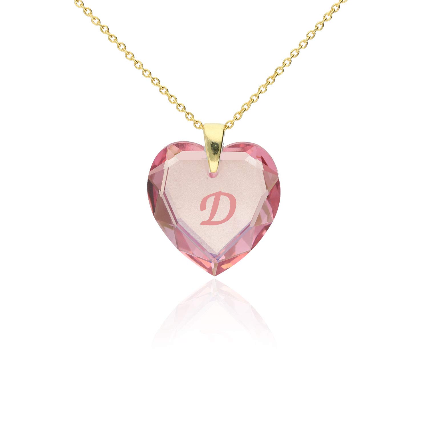 Women's Necklace 925 Silver Gold-Plated with Swarovski Elements Heart Pendant Rose AB and Letter Engraving A - Z Heart Chain as a Gift for Wife, Girlfriend or Valentine's Day