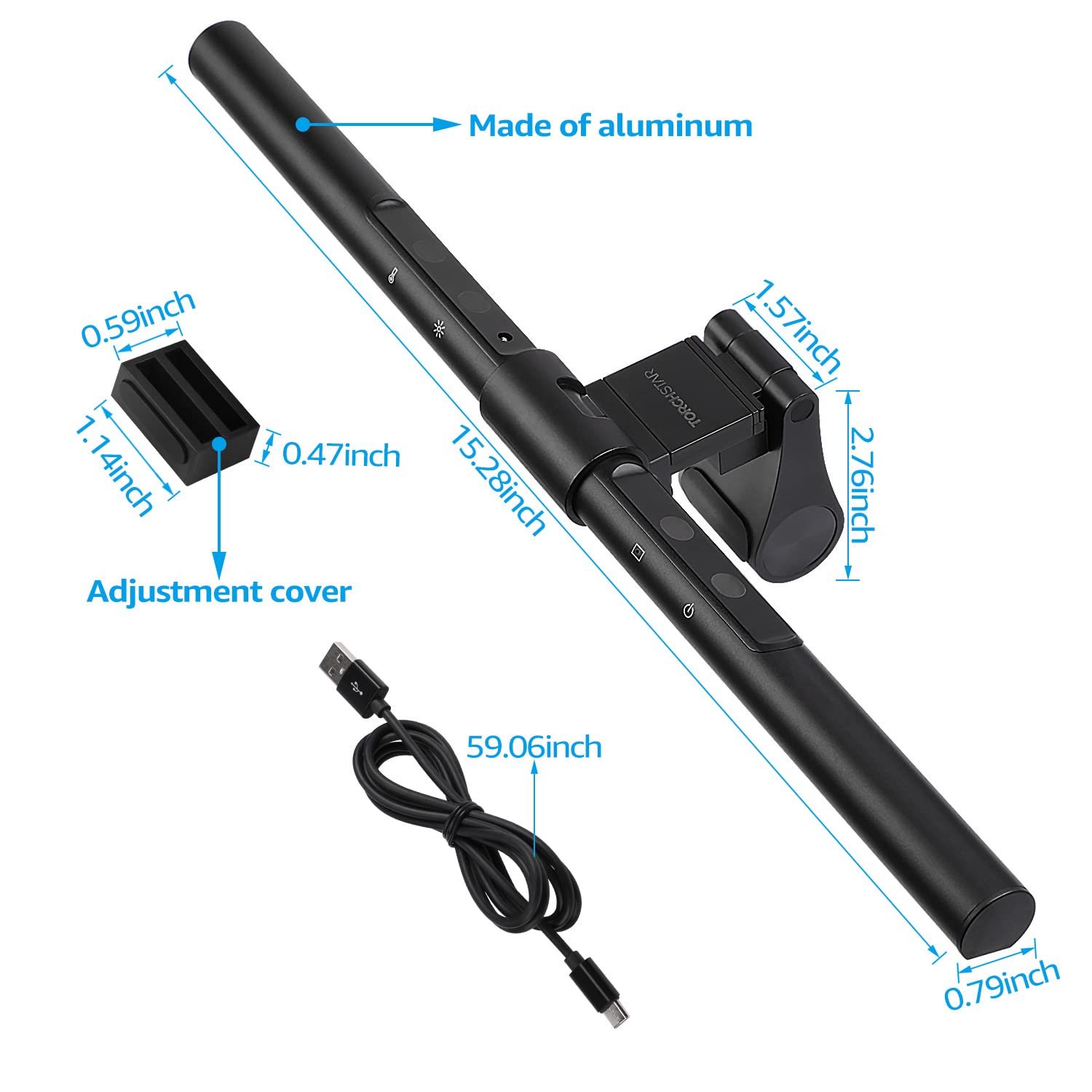 TORCHSTAR LED Computer Monitor Lamp, Auto-Dimming, CRI 97 Eye-Caring Adjustment LED Screen Light Bar, E-Reading USB Powered Monitor Light for Gaming Desk Office, Touch Control, Black