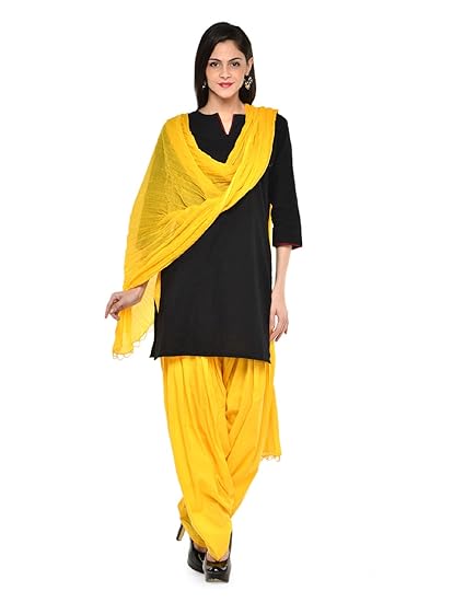 Women Cotton Solid Full Patiala Salwar Dupatta Set (Stmapa078636_Yellow_Free Size)
