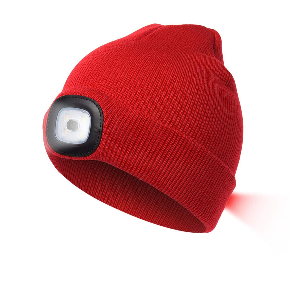 DPWELL Knitted Hat with Light, LED Beanie Hat with White (Front) & Red (Rear) LEDs Headlamp(Hat with LED Light)