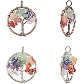 PH PandaHall 4pcs Tree of Life Pendant Charms Chakra Crystals Tree Life Charms Gemstone Chakra Crystal Stone Pendant Good Luck Yoga Charms for Christmas Thanksgiving Necklace Earring Jewelry Making
