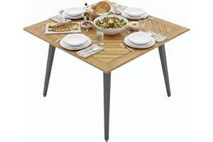 Tangkula 42.5" Acacia Wood Outdoor Dining Table for 4, Patio Table with 1.9" Umbrella Hole, Metal Legs & Adjustable Foot Pads