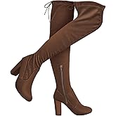 GYephgour Women's Thigh High Block Stiletto Heel Over The Knee Boots, Faux Suede Elasticity, Long Black Boots, Round Toe&Pointed Toe, Side Zip Sexy Boots for Winter Fall