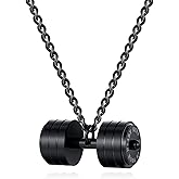 Kaydenana Dumbbell Pendant for Men Polished Stainless Steel Necklace for Women Silver Black Plated Chain Couple Valentine's Day Gift Jewelry