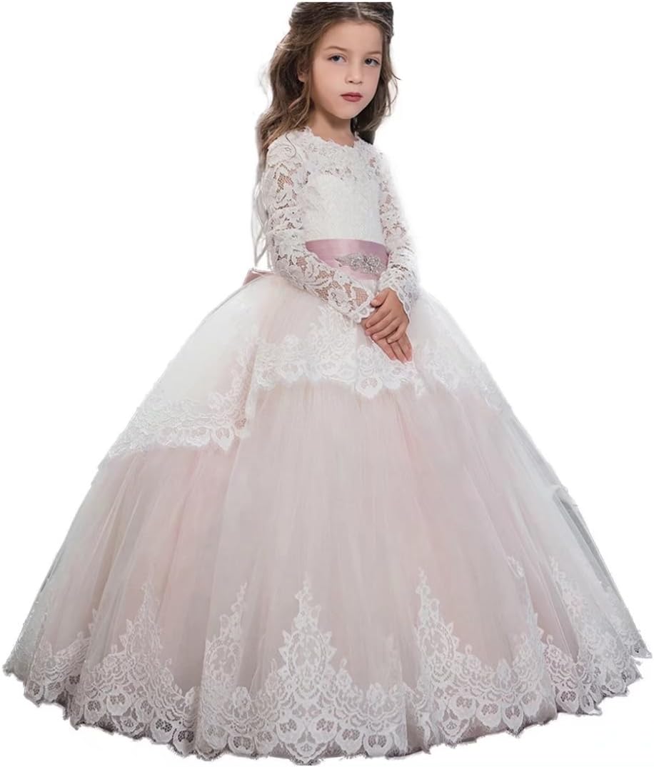 Angel Dress Shop Flower Girl Dress Applique Long Sleeves First Communion Pageant Gown Wedding Dress