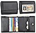 Women Small Wallet Genuine Leather Wallets Trifold Slim Credit Card Holder (Black)