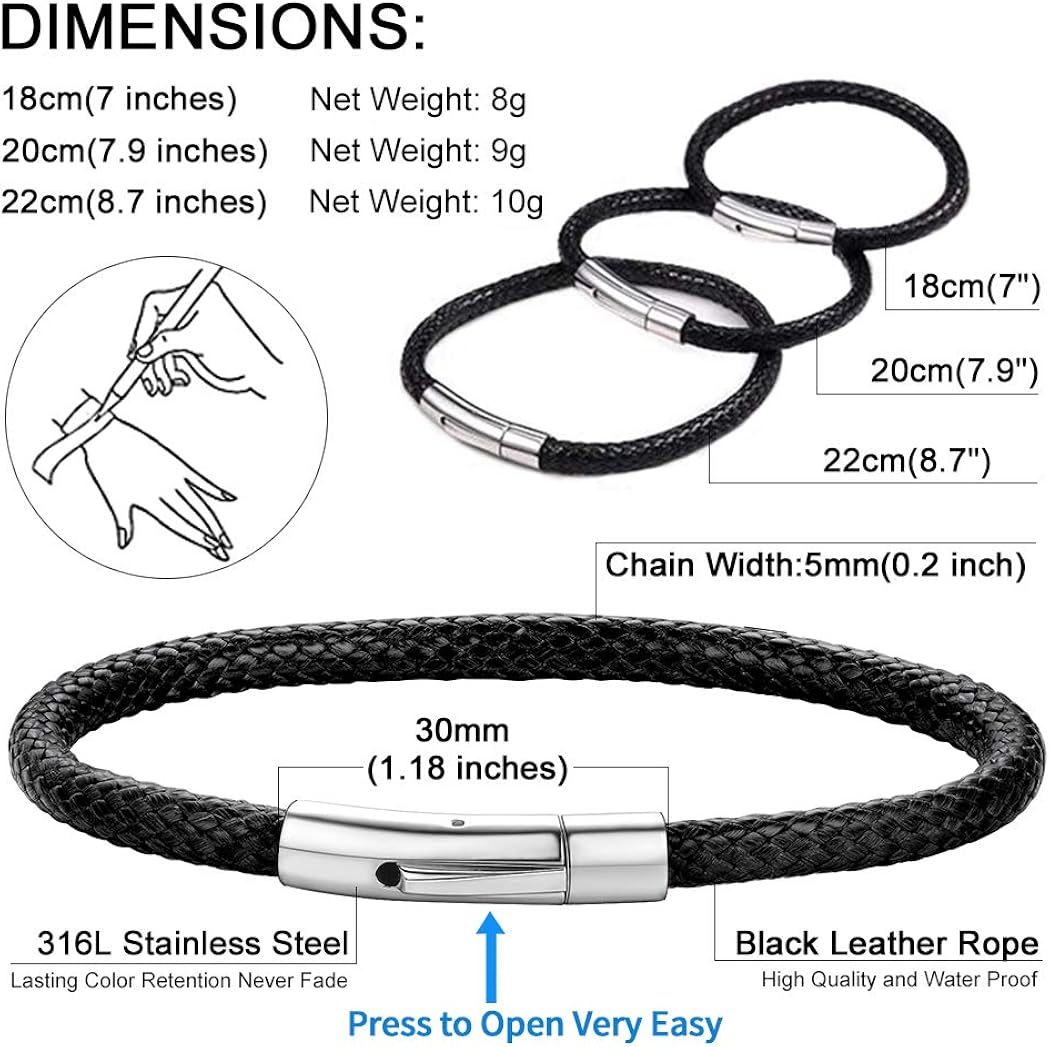 ChainsHouse Black Woven Leather Cord Bracelet for Men Women Cool Leather Wrist Bracelets 20CM - Image 5