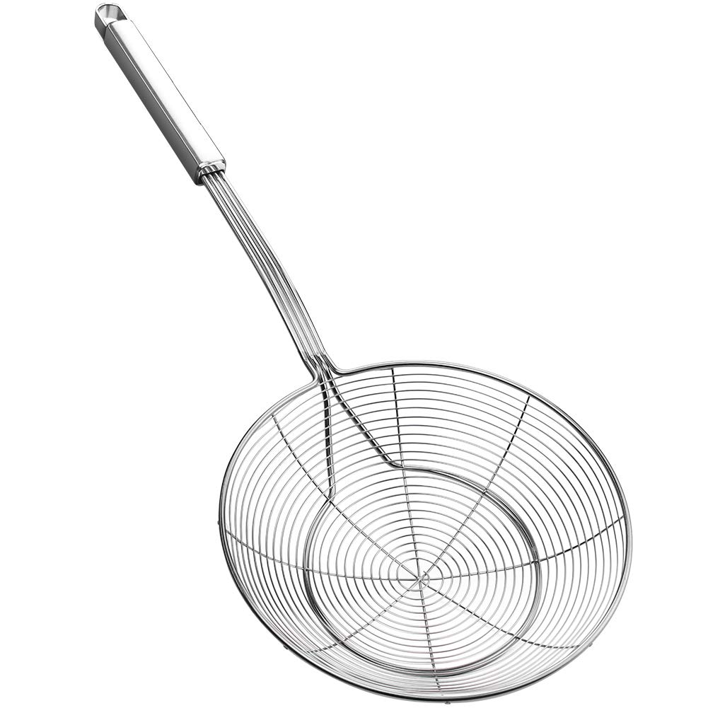 Strainer Skimmer Spider Ladle Stainless Steel, Kitchen Wire Net Spoon with Handle for Frying Scooping Food, Pasta, Spaghetti, Noodle (Diameter: 7.1inch/18cm, Total Length 17.3inch/44cm)