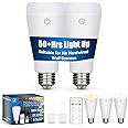 LUXKAZSAZZI DualGlow Rechargeable Light Bulbs with Remote, Lamp Socket + USB Rechargeable Battery Light Bulb,Up to 50 Hours, 3 Color Temperatures and Dimmable Battery Operated Light Bulb, 2 Pack