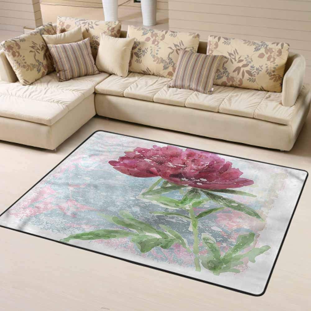 Floral Area Rug Kitchen Peony Blossoms Growth Warm Hairy