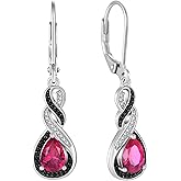 Raymard Two Tone Infinity Dangle Earrings for Women, 925 Sterling Silver Black and White Drop Earrings, Teardrop Bithstone Jewelry for Women