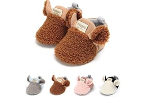 Ohwawadi Infant Baby Boys Girls Slippers Cozy Fleece Booties Soft Bottom Warm Cartoon Socks Newborn Crib Shoes