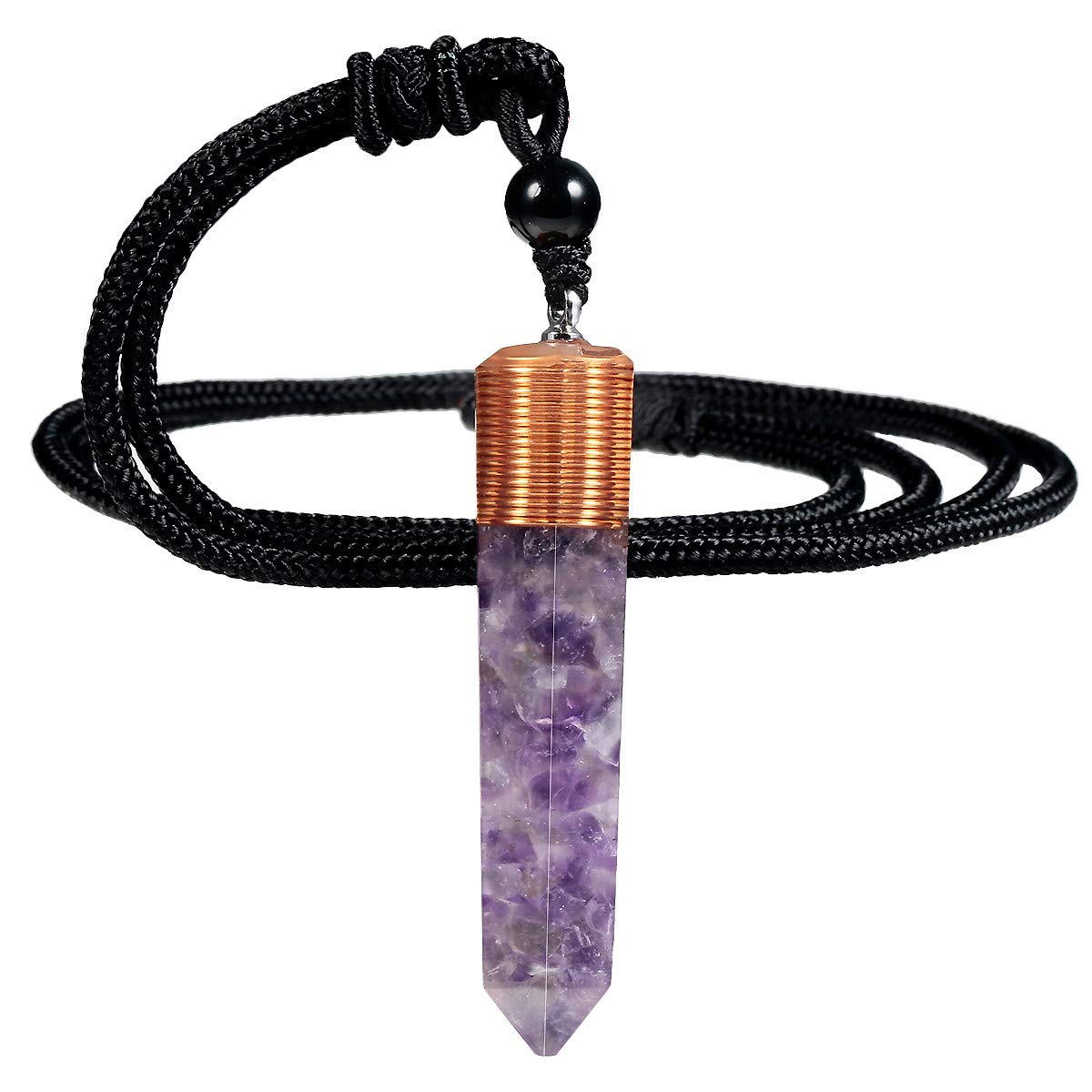 Nupuyai Amethyst Healing Crystal Point Pendant Necklace for Women Men, Spiral Hexagonal Stone Pendant with Adjustable Cord 60cm