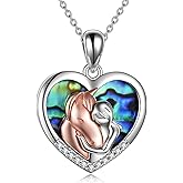 YFN Abalone Horse Pendant Necklace Jewelry 925 Sterling Silver Women Embrace Horse Gift for Women