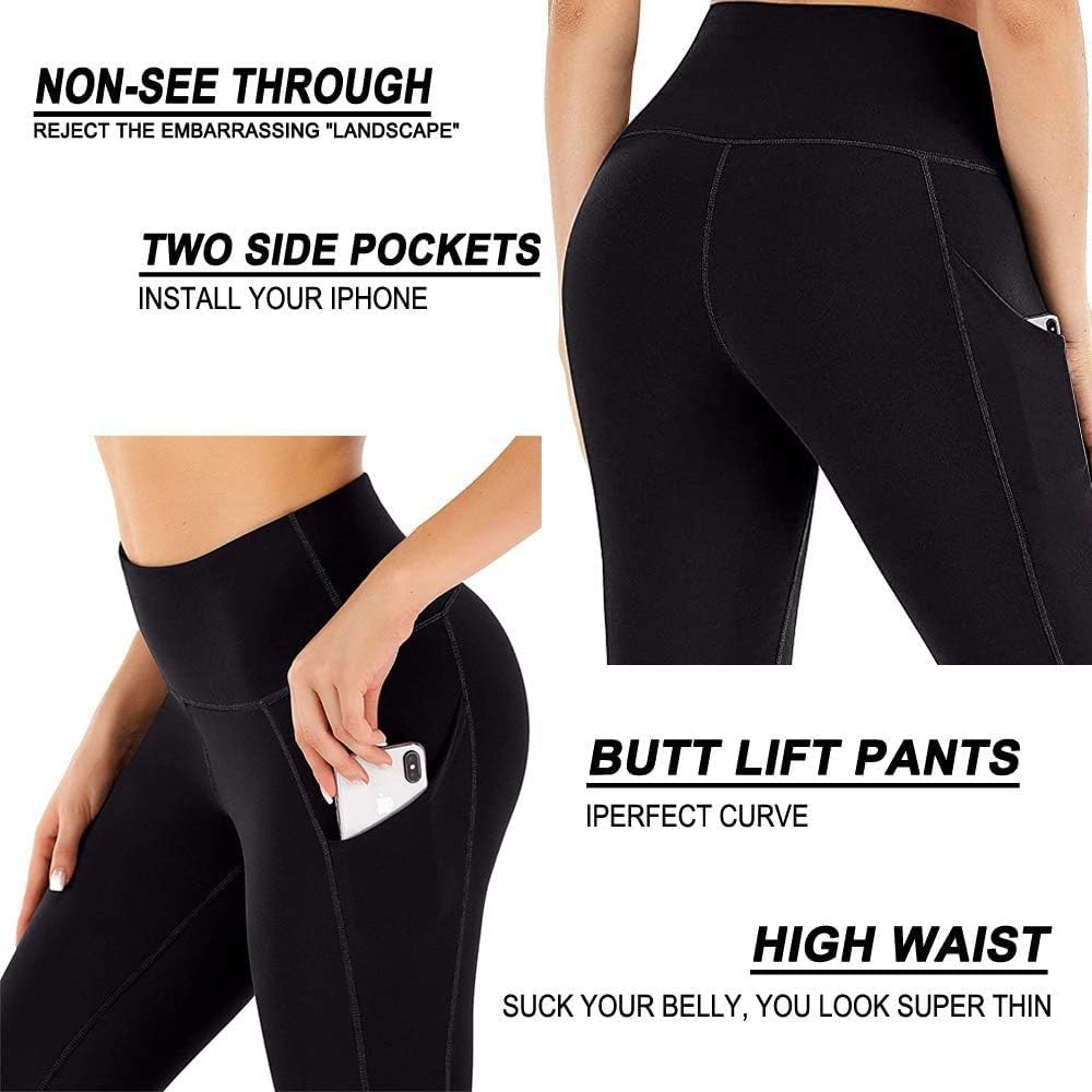 High Waisted Yoga Pants for Women with Pocket Workout Tummy Control Leggings 4 Way Stretch Running Cycling Joggers Leggings: Clothing