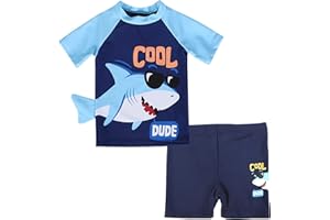 YAGATA Baby Toddler Boys 3 Pieces Swimsuit Set Boys Swimwear Dinosaur Bathing Suit Rash Guards UPF 50+
