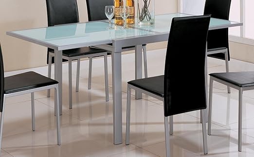 Sunrise Frosted Glass Dining Table With Metal Extensions Amazon Ca Home Kitchen