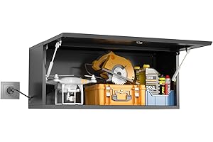 MetalMax Metal Garage Storage Cabinet with Flip-Up Door, Small Wall-Mounted Garage Cabinets with Lock, 14" H Wall Storage Cabinet, Floating Lockable Steel Utility Tool Cabinet for Workshop, Basement