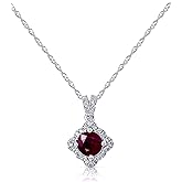 KOKAV 14K White Gold Genuine Ruby 7/8 Ct Round 5.5 mm Pendant Necklace with Diamonds