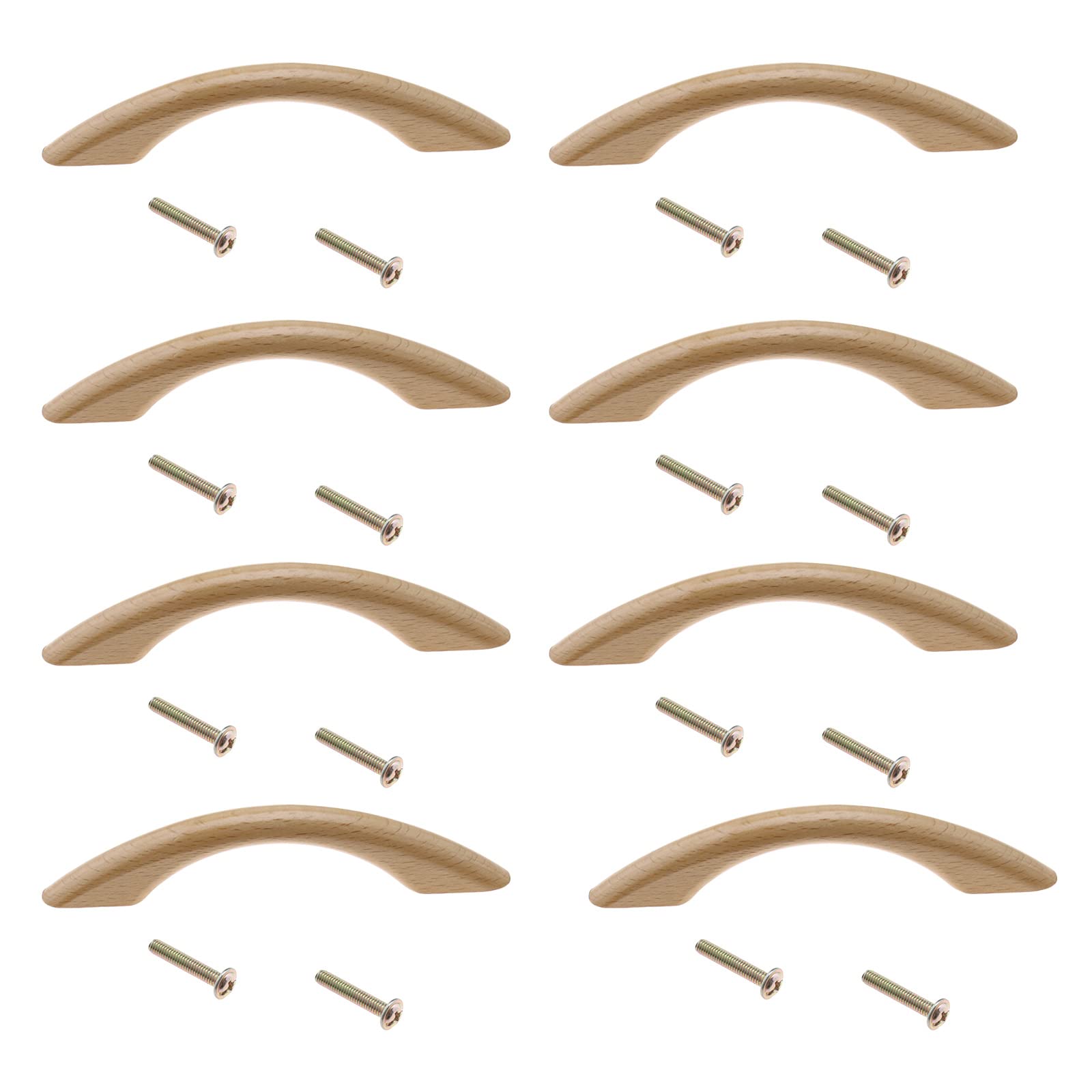 eMagTech 8PCS Wooden Cabinet Handles Beech Wood Bow Handles Drawer Pull Handles with Screws for Furniture Cupboard Wardrobe Dresser Cabinet Door 96mm Hole Distance