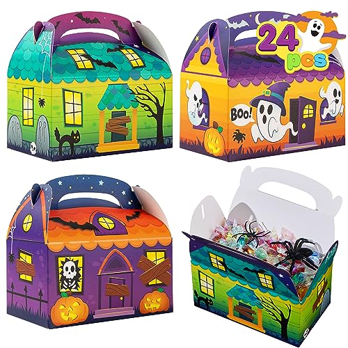 JOYIN 24 PCS Halloween Treat Boxes Cookie Boxes, House Cardboard for Treat Candy Bags Cookies Goodie Bags (6
