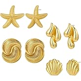 Earring for Women Seashell Earrings Ocean Conch shell Earrings set Cute Pearl Earring Clip on Everyday Earring for Women