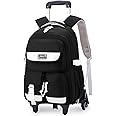LANSHIYA Solid Color Rolling Backpack for Girls Boys Cute Elementary school bag with wheels,Black Trolley Bags for Travel