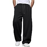 Susclude Mens Baggy Sweatpants, Wide Leg Elastic Waist Drawstring Open Bottom Cotton Lounge Loose Joggers with Deep Pockets