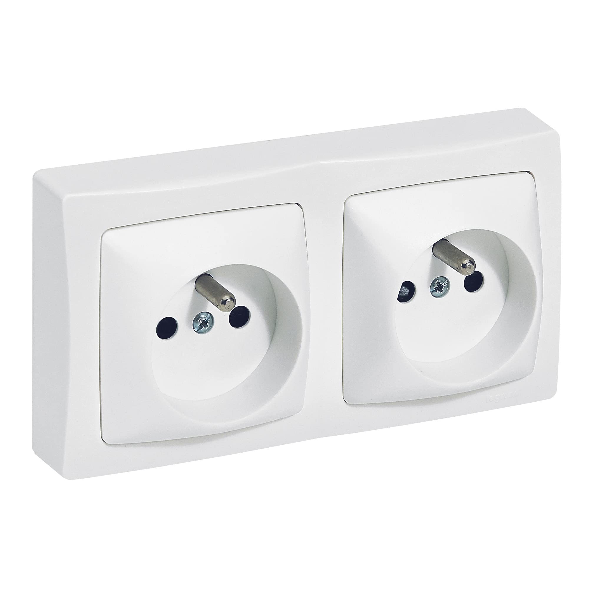 LEGRAND - Double Wall Socket 16A with Earth - Horizontal or Vertical Installation - 2P+T Socket with Projection Frame - Made in France - White