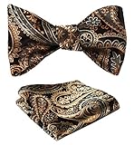 SetSense Men's Floral Jacquard Wedding Party Self Bow Tie Pocket Square Set