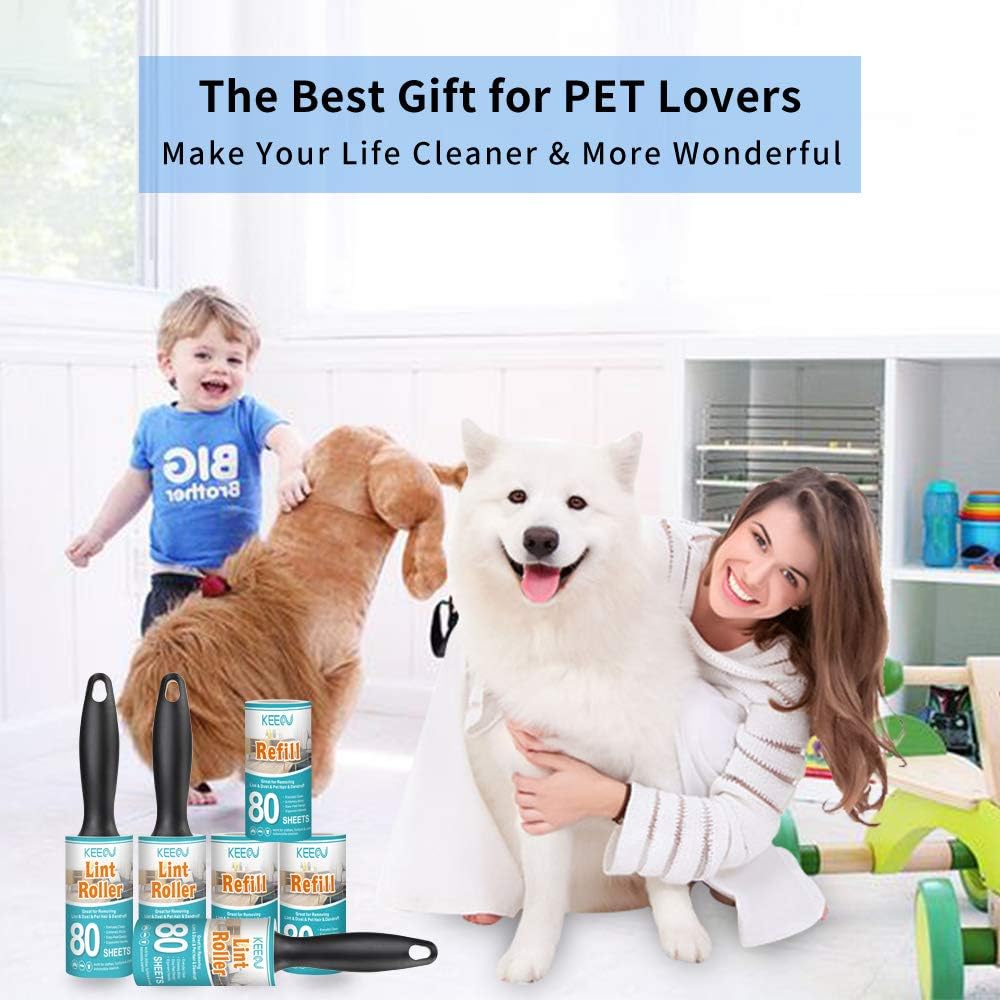 KEEOU Lint Rollers for Pet Hair, [480 Sheets Extra Sticky] Pet Hair Lint Remover with 3 Rollers + 3 Refills, Lint Roller Value Set Brush for Dog & Cat Hair Removal, Clothes, Funitures, Car (6 Pack): Home & Kitchen