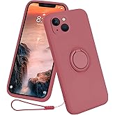 13peas Silicone Case for iPhone 14 Hawthorn Red | 2022 Released, with Ring, 360°rotatable, Kickstand Cover, Support Magnetic Car Mount, Protective Cover, with Strap Lanyard