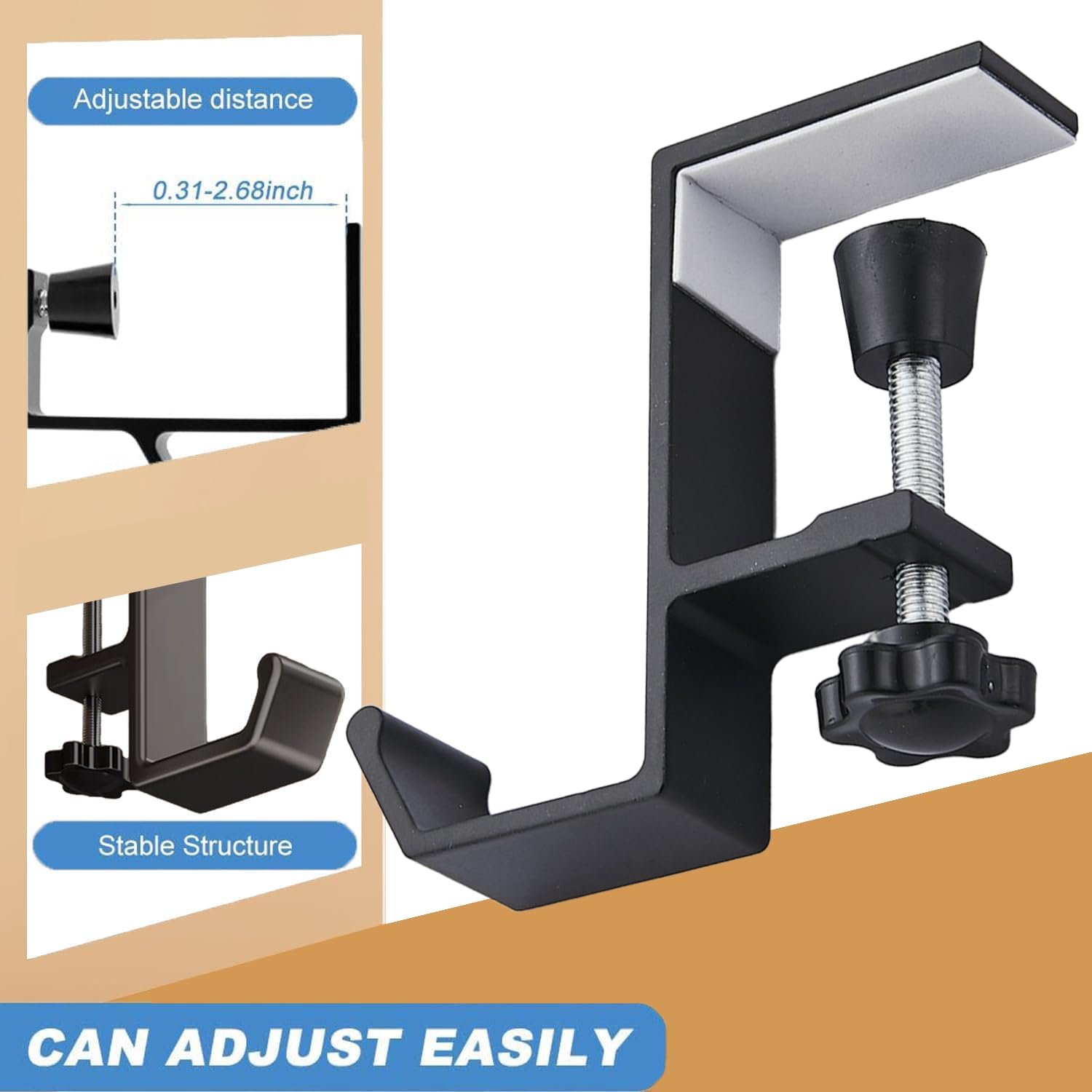 Headphone Stand Hanger Holder, Under Desk Aluminum Alloy Headset Stand with Fit for Gaming PC Accessories,Under Desk Clamp Hook Mount Suitable for Xbox/PS4 Controller, Office, Computer Desk (Black)